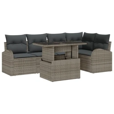 Afbeelding van vidaXL 6 delige tuin sofa set met kussens grijs poly rattan
