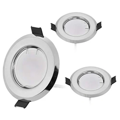 Afbeelding van HCFEI Set van 3 platte LED inbouwspots, ultra plat, geborsteld zilver, met spotmodule 230 V, W, 300 lumen, warmwit, 3000 K, stralingshoek 120 graden, dimbaar, 50 55 mm inbouwgat, inbouwlamp, rond, stuks