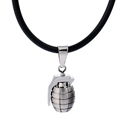 Afbeelding van DonDon heren leren ketting leer halsketting 50 cm met roestvrij stalen hanger handgranaat