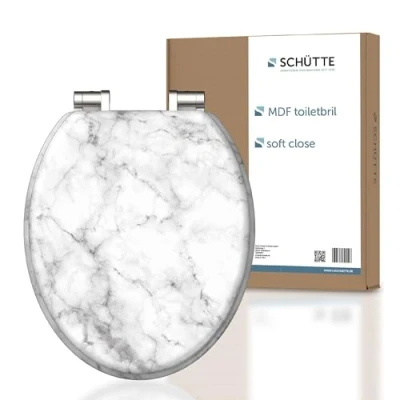 Afbeelding van Schütte Toiletzitting Marmer Softclosemechanisme, houten kern, motiefprint, mdf