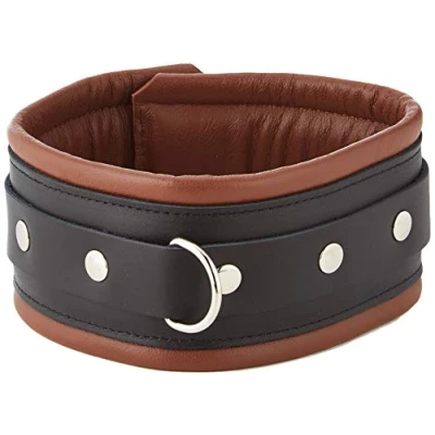 Afbeelding van Collar leer gevoerd en breed zwart/bruin maat S/M