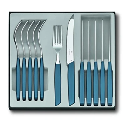 Afbeelding van Victorinox Swiss Modern Bestekset voor 6 personen, 12 delig, incl. scherp zaagmes, kunststof handgrepen, korenbloemblauw