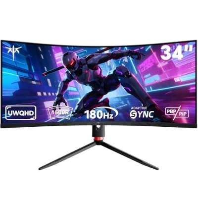 Afbeelding van KTC Ultrawide Curved Monitor 34 Inch, UWQHD (3440 x 1440) 180Hz Gaming Monitor, G Sync, FreeSync, 21:9 VA Paneel 1500R, 1ms MPRT, HDR 10, Verstelbare Stand, 2 DP 1.4, HDMI 2.0, H34S18S