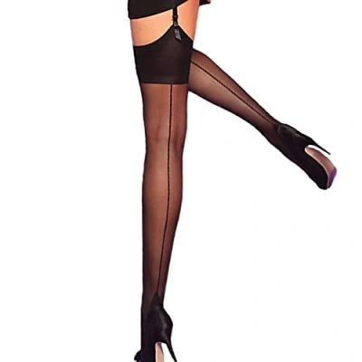 Afbeelding van Yummy Bee Kousen voor Bretels Sheer Seamed Dames Plus Size 8 18, Zwart, L