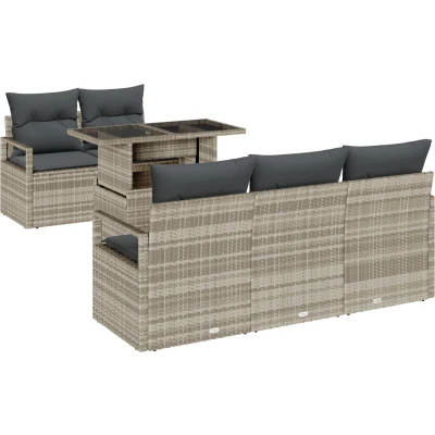 Afbeelding van vidaXL 6 delig tuinbankstel met kussens lichtgrijs poly rattan