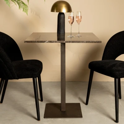 Afbeelding van PTMD Plaza bistrotable square brown marble taupe base
