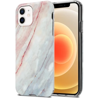 Afbeelding van Cadorabo Hoesje geschikt voor Apple iPhone 12 PRO MAX in Roze Wit Marmer No. 21 Beschermhoes gemaakt van TPU siliconen Case Cover met mozaïek motief