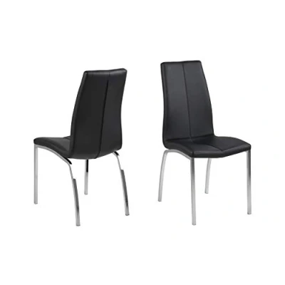 Afbeelding van 15% korting 3 + 1 gratis Leen Bakker Eetkamerstoel Harsa Lederlook Zwart/metaal 4 Stuks Stoelen Zwart Metaal