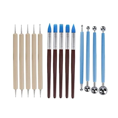 Afbeelding van Jieddey Modelleergereedschap, 14 stuks pottenbakkersgereedschap, 5 houtpunteergereedschappen + rubberen klei modeling tools 4 ball stylus tool voor keramische sculptuur, schilderwerk, snijwerk, embossing reliëf