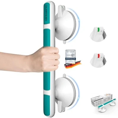 Afbeelding van LORESJOY Badgreep met Zuignap, Badkamer Armsteun, Steun Handgreep, Zuignappen, Veiligheid Bad Douche Geen Gereedschap, Veiligheidsgreep(Blauw)