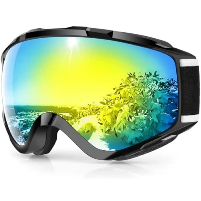 Afbeelding van Findway Skibril,Skibrillen Dames Heren Volwassenen voor Brildragers OTG,UV Bescherming Anti Mist Ski Goggles Bolvormige Spiegel Revo Goud