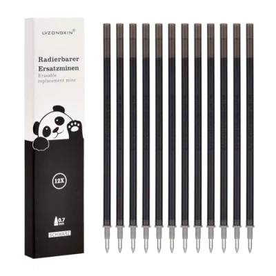 Afbeelding van LVZONGXIN Reservevullingen, compatibel met Legami, blauw, 12 stuks, punt 0,7 mm, hoogte 13 cm, uitwisbare inktrol (zwart, 12)