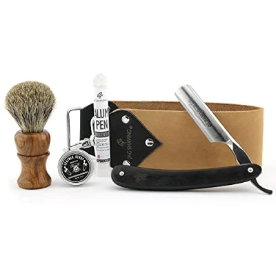 Afbeelding van Jag Shaving 5 delige Scheerset Duurzaam Houten scheerkwast Scheermes Leren riem Honingpasta Aluinstok Perfecte cadeauset voor mannen