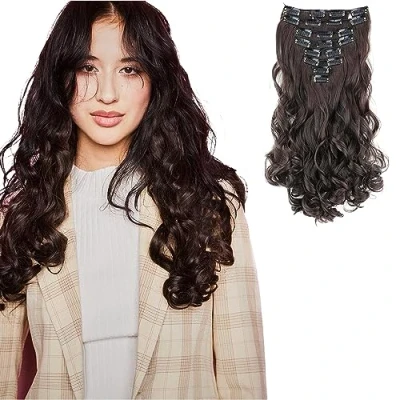 Afbeelding van CAISHA XL 45cm 7 Delige Set CLIP IN EXTENSIONS Haarextensies Haarstukje Golvend Chocoladebruin CE10 1