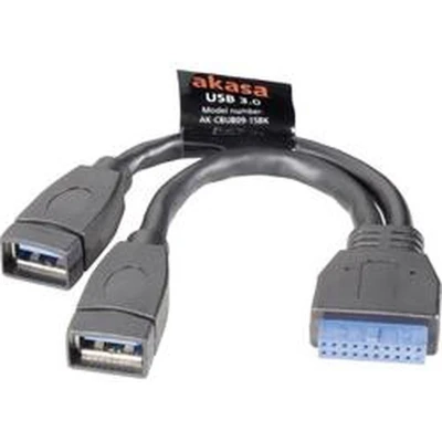 Afbeelding van Akasa USB kabel 3.2 Gen1 (USB 3.0 / 3.1 Gen1) Shrouded header 19 polig, A bus 0.15 m Zwart Vergulde steekco
