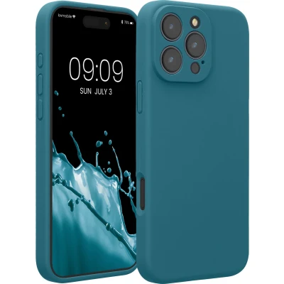 Afbeelding van kwmobile telefoonhoesje geschikt voor Apple iPhone 16 Pro Max TPU backcover met siliconen coating Smartphone case in mat petrol