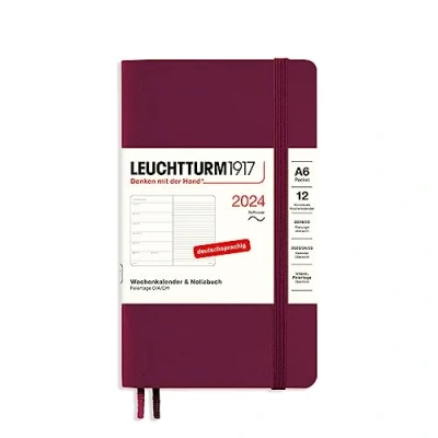 Afbeelding van LEUCHTTURM1917 367795 weekkalender &amp; notitieboek pocket (A6) 2024, softcover, Port Red, Duits, 12 maanden
