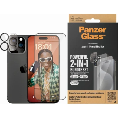 Afbeelding van 2 Pack Screenprotectors Apple iPhone 15 Pro Max: PanzerGlass in 1 en cameraprotector