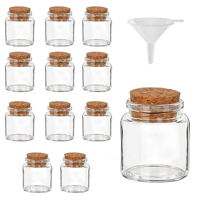 Afbeelding van Belle Vous 12 Pak Glazen Geschenkflessen met Kurken Doppen 45 50 ml Mini Mason Luchtdichte Opslag Flesjes &amp; Trechter voor Bruiloftsgeschenken, Feesten, Keuken Specerijen en Jams