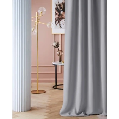Afbeelding van ROOM99 Laurel gordijn met plooiband, 140 x 260 cm breedte hoogte, verduistering, ondoorzichtig, schuifgordijnen, woonkamer, slaapkamer, voor dakspaneel, lichtgrijs