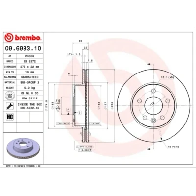 Afbeelding van Brembo Remschijf 09.6983.10