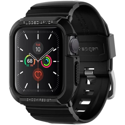 Afbeelding van Apple Watch 40 mm Hoes: Spigen Rugged Armor Pro Case Shockproof/Valbescherming Bumper Zwart Siliconen En TPU (zacht) Smart Covers