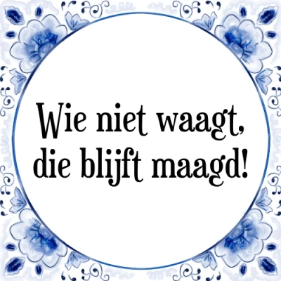 Afbeelding van Wie niet waagt, die blijft maagd! Tegeltje + Spreuk