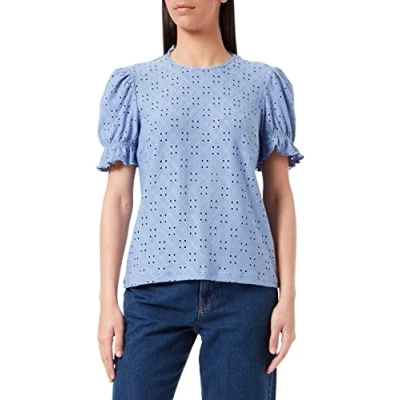 Afbeelding van Vila Dames VIKAWA S/S Flounce TOP/SU NOOS T shirt, Engels Manor, XL