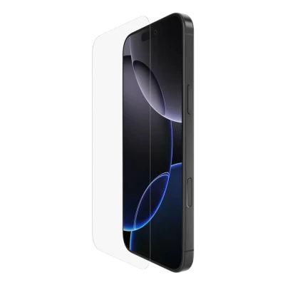 Afbeelding van Belkin ScreenForce InvisiGlass screen protector voor iPhone 16 Pro Max, krasbestendig, val en stootbescherming, luchtbelvrije bevestiging, gerecycled glas, screenprotector Max