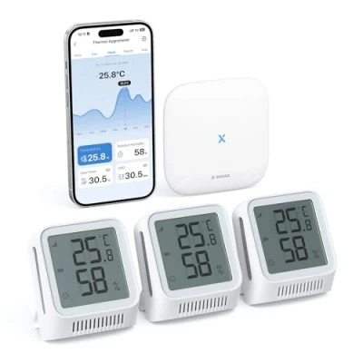 Afbeelding van X Sense Digitale thermometer hygrometer voor binnen, WLAN mini kamerthermometer met app, aangepast comfortbereik, smiley indicator, compatibel Alexa, 3 sensoren en 1 basisstation SBS50