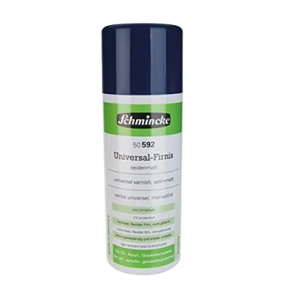Afbeelding van Schmincke Universele vernis satijn, spuitbus, 400 ml, 50 592 042, Afwerkingsvernis voor olieverf, acryl en andere schildertechnieken, kunstharsvernis met UV bescherming, kleurloos