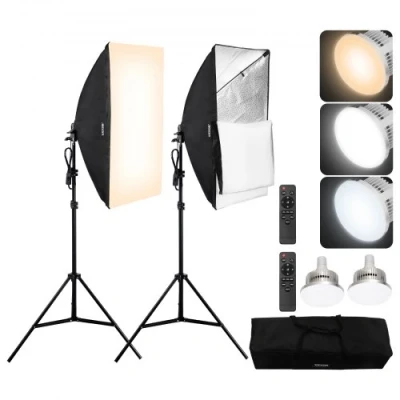 Afbeelding van VEVOR fotostudio softbox set 50x70cm 45W 3000 6500K LED lampen voor opname