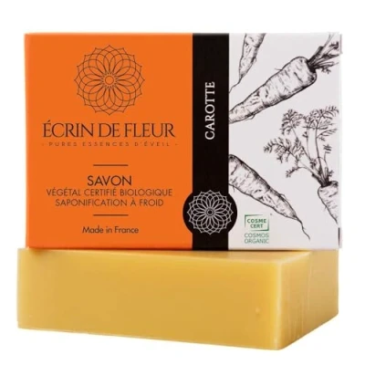 Afbeelding van Écrin De Fleur Biologische wortelzeep, vers wortelsap, 5% overvetten met tamanuolie, koud kookproces, handgemaakt, ongeparfumeerd, 1 x 90 g