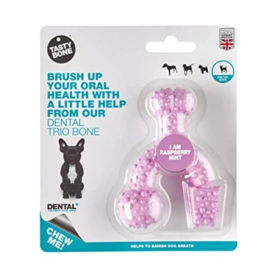 Afbeelding van TastyBone Toy Dental Trio Bone Raspberry &amp; Mint Hond Kauwspeelgoed Vegan Kluif Nylabone