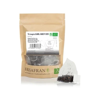 Afbeelding van FRISAFRAN Bio Earl Grey Zwarte Thee in piramides 60 eenheden 120g Antiseptisch theeblaadjes Energiek theezakjes Frisse en bloemige graafgrijs