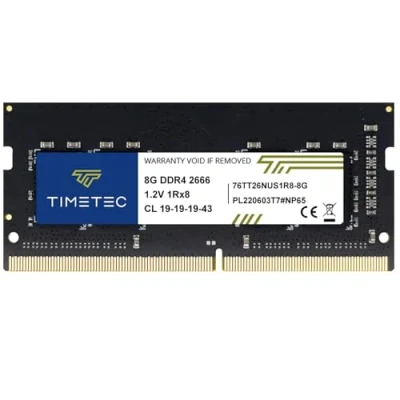 Afbeelding van Timetec 8GB DDR4 2666MHz (DDR4 2666) PC4 21300 ((PC4 2666V) Non ECC Unbuffered 1.2V CL19 1Rx8 Enkele rang 260 Pin SODIMM Laptop Notebook PC Computergeheugen RAM module Upgrade (8GB)