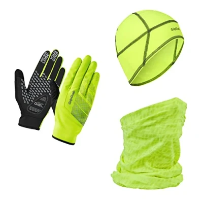 Afbeelding van GripGrab Hi Vis Cycling Essentials Geschenkdoos Fietshandschoenen Helmmuts Nek Warmer Geel Unisex Maat S