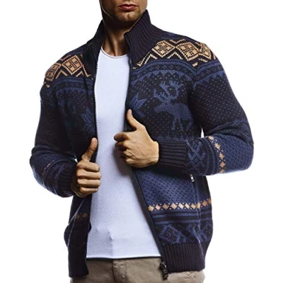 Afbeelding van Leif Nelson MIT Stehkragen Norwegermuster Vest, Heren, Maat: Medium, Blau