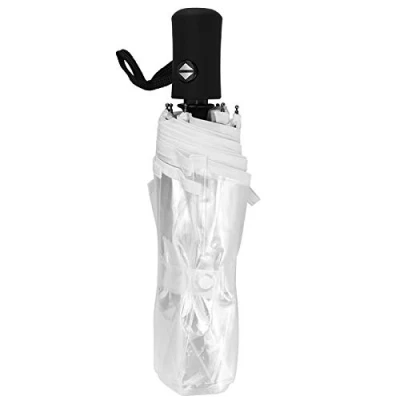 Afbeelding van AUNMAS Transparante paraplu, 28 x 6 cm Automatische drievoudig opvouwbare paraplu draagbare modieuze voor buiten, transparant, Mittel