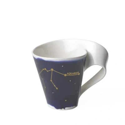 Afbeelding van Villeroy &amp; Boch 10 1616 5811 New Wave Stars mok met handvat, prachtig gevormde beker Aquarius Design, Premium porselein, vaatwasmachinebestendig, wit/blauw, 300 ml