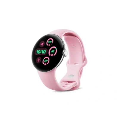 Afbeelding van Google Pixel Watch 3 (41 mm) Android smartwatch met hartslagmeting, geavanceerd hardlopen vanaf Fitbit, fitness inzichten, 24 uurs batterij Gepolijste zilveren aluminium behuizing Rozenkwarts