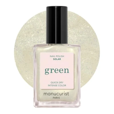 Afbeelding van Manucurist Green Solar Nagellak Witte met Gouden Accenten 9 Free, Vegan en Plantaardig Sneldrogende Manicure Niet Giftige Gemaakt in Frankrijk 15 ml