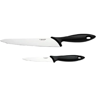 Afbeelding van Fiskars messenset, 2 delig, keukenmes (lemmetlengte: 21 cm) en groentemes 11 cm), Essential, roestvrij staal/PP plastic, zwart, 1065582