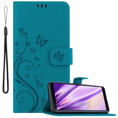 Afbeelding van Cadorabo Hoesje geschikt voor Samsung Galaxy A7 2018 in Bloemen BLAUW Beschermhoes Case Cover magnetische