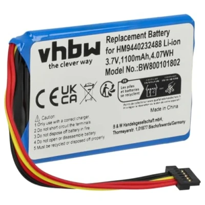 Afbeelding van vhbw Accu vervanging voor Tomtom 4CF5.002.00, AHL03711001, VF1 GPS Navigation Navi (1100mAh, 3,7V, Li Ion)