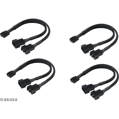 Afbeelding van Akasa PWM Fan Splitter 1 tot 2 Manieren 4 Pin Speed Control PC Case Verlengkabel Zwart Gevlochten 150mm 15cm Pack AK CBFA04 KT04