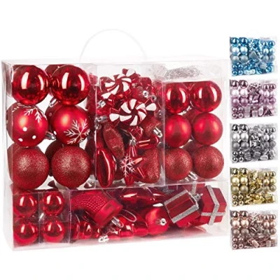 Afbeelding van BRUBAKER Kerstballen 77 Delige Set Kerstboomdecoraties met Ballen Sterren Laarzen Dennenappels Verpakkingen Plastic Rood