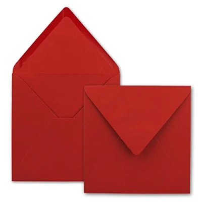 Afbeelding van FarbenFroh Vierkante enveloppen in rood, 15,5 x cm, zonder venster, met natte plakrand, 110 g/m², voor uitnodigingskaarten bruiloft, verjaardag en meer, 100 stuks