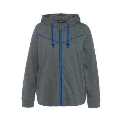 Afbeelding van Ulla Popken Piping Kapuze Gerundeter SAUM Sweater met rits, Dames, Maat: 46/48, Grau melange