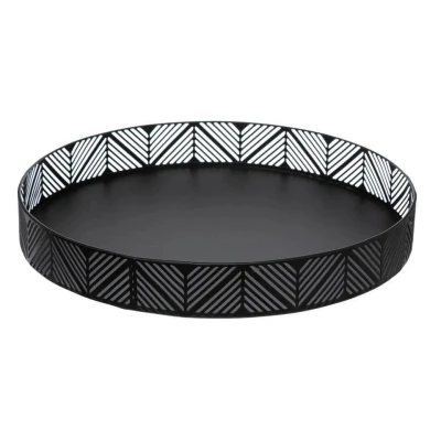 Afbeelding van 5five Dienblad/serveerblad metaal zwart met rand rond D30 cm